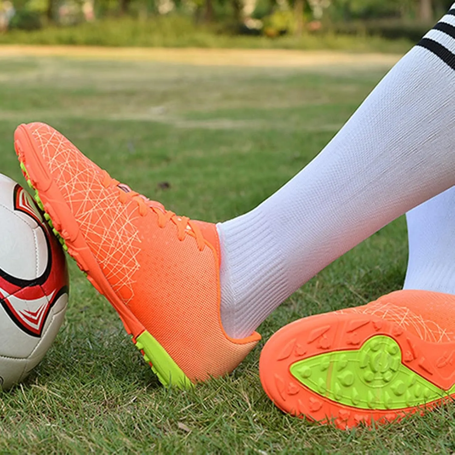 AIRFUL Football Boots Men's Breathable Turf Trainers Outdoor Cleats Professional Athletics Sneakers Teens Wear Resistence Soccer Shoes Non Slip (Color : G, Size : 10 Women/8.5 Men)