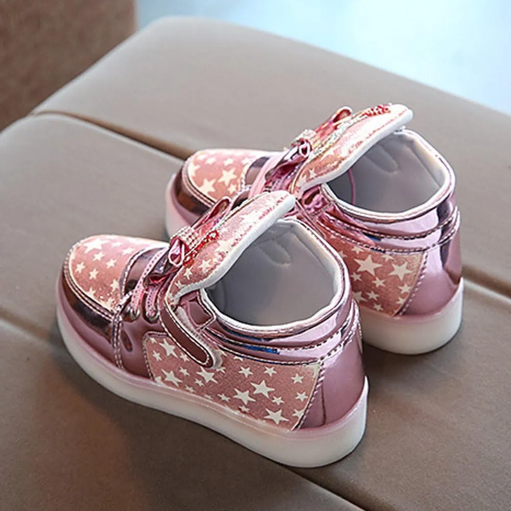 Baby Girls Glitter Bow Sneaker Toddler Light Up Soft Sole Sport Shoes Outdoor Indoor Fashion First Walking Non Slip