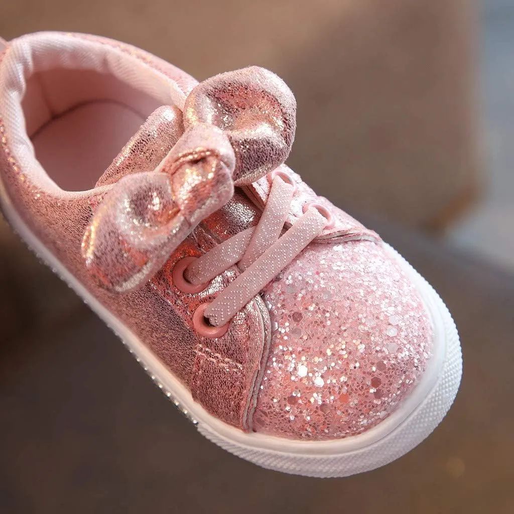 Baby Leather Shoes, Children Baby Girls Boys Bling Sequins Bowknot Crystal Run Sport Sneakers Shoes