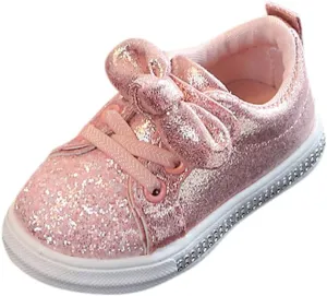 Baby Leather Shoes, Children Baby Girls Boys Bling Sequins Bowknot Crystal Run Sport Sneakers Shoes