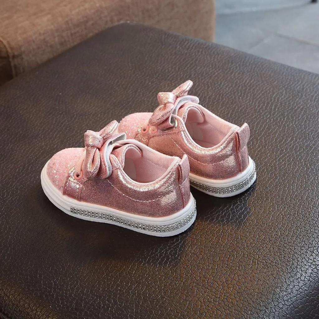 Baby Leather Shoes, Children Baby Girls Boys Bling Sequins Bowknot Crystal Run Sport Sneakers Shoes