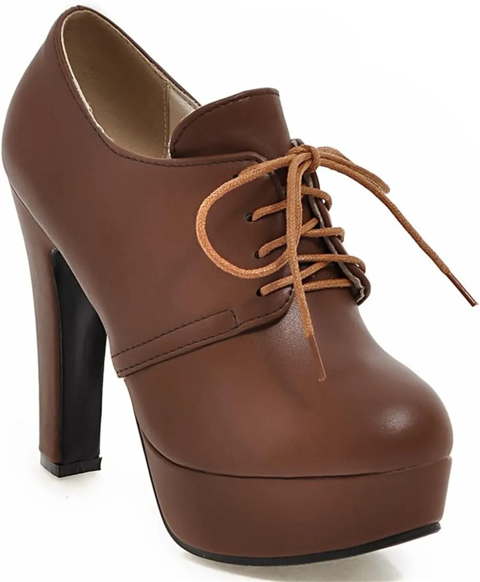 Betastella Women's Chunky Platform Booties Lace Up High Block Heel Ankle Boots