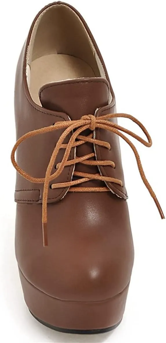 Betastella Women's Chunky Platform Booties Lace Up High Block Heel Ankle Boots