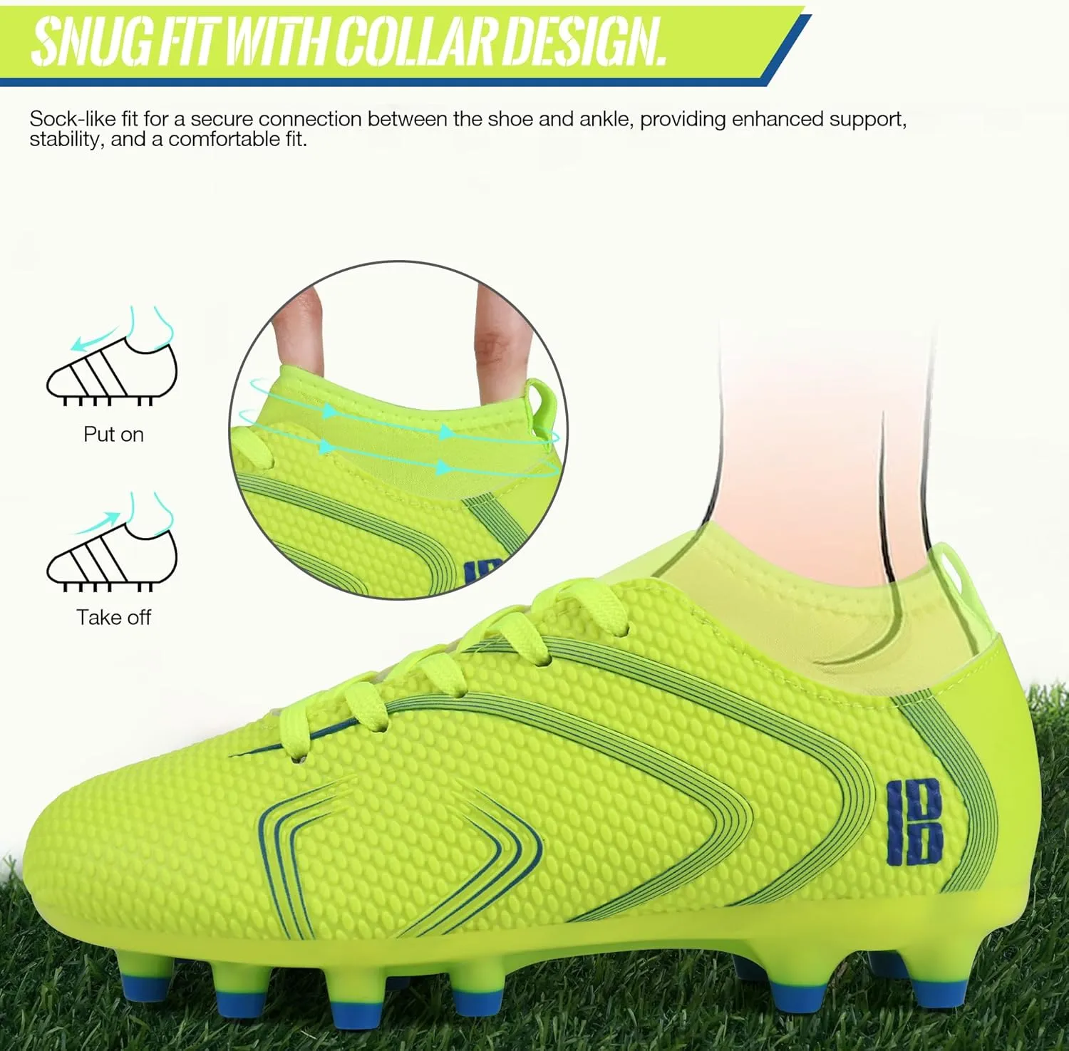 brooman Kids Firm Ground Soccer Cleats Boys Girls Outdoor Football Shoes