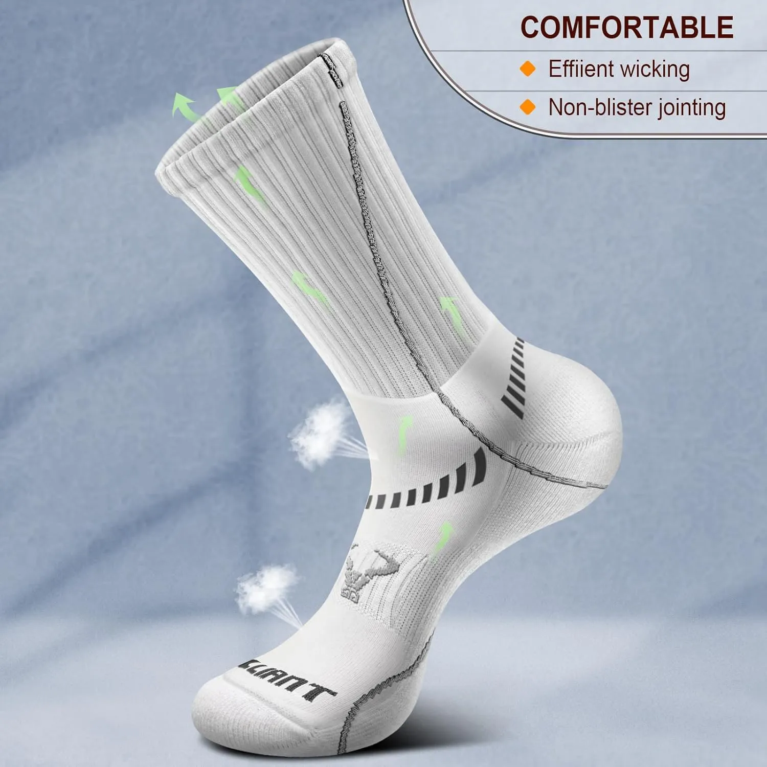 BULLIANT Men Athletic Socks, Compression Sports Crew Socks Cushioned For Men Outdoor Running Hiking-Arch Compression Support