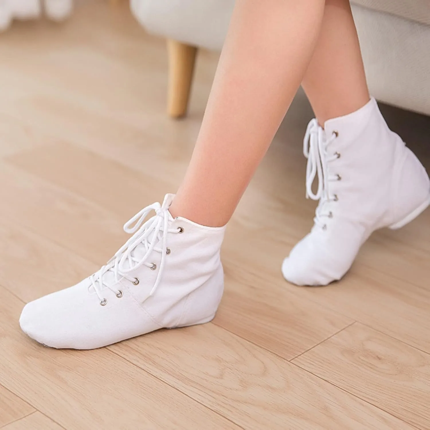 Canvas Lace-up Dance Shoes Flat Practice Jazz Dancing Boots for Girl Boy Split-Sole Dance Ballet Sneakers Shoes