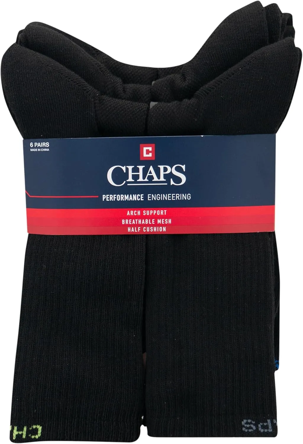 Chaps Sport Cushioned Repreve Athletic Socks-6 Pair Pack-Breathable Front Mesh and Arch Support, Men's Shoe Size: 6-12