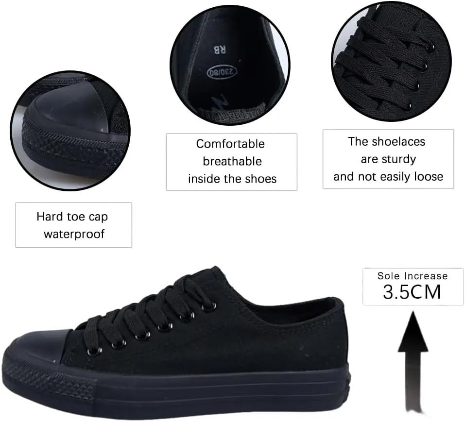 Classic Casual Black Low Cut Lace Up Canvas Shoes, Breathable Canvas Fabric Versatile Board Shoes