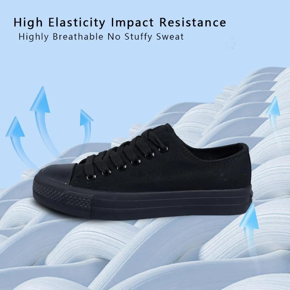 Classic Casual Black Low Cut Lace Up Canvas Shoes, Breathable Canvas Fabric Versatile Board Shoes