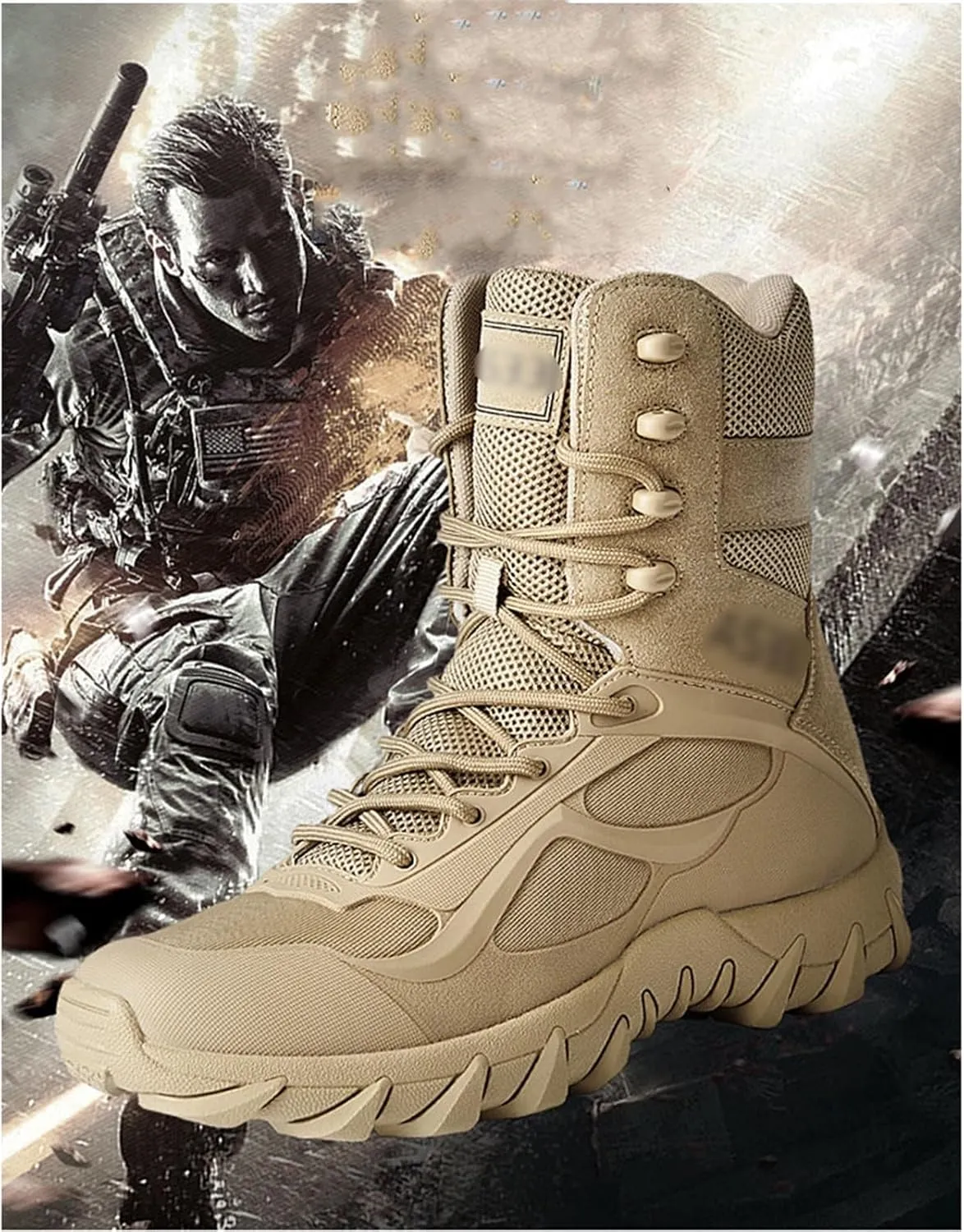 Combat Boots Men, Men's Side Zipper Lace Up Waterproof High Top Outdoor Tactical Boots, Outdoor Army Hunting Jungle Hiking Boots, for Tactical, Military, Hunting, Motorcycle