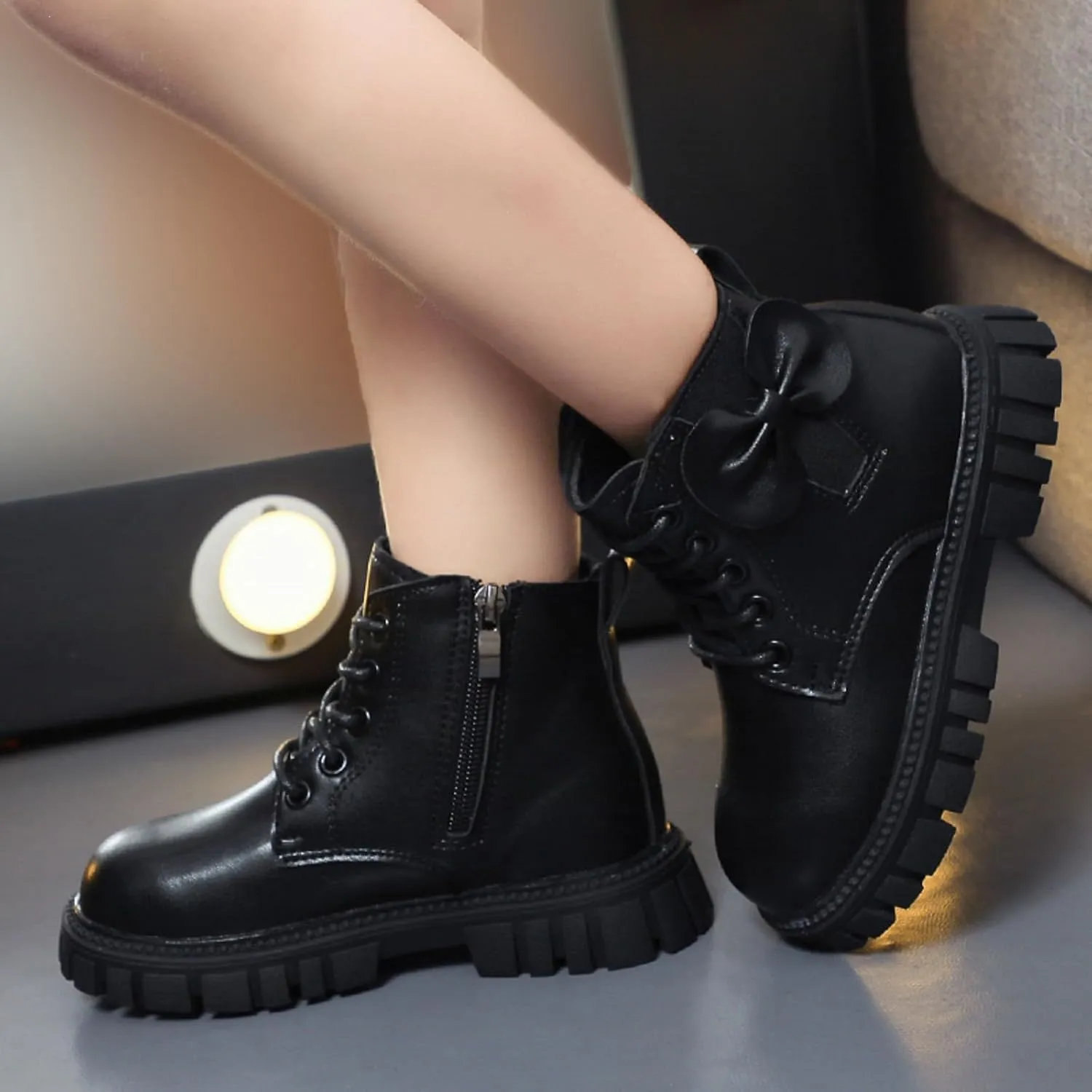 Fashion Non Slip Ankle Boots Lace up Lug Sole Side Zipper Outdoor Booties Kids Cowboy Boots Toddler Boots