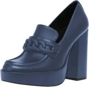 FOWT Women Platform Round Toe Pumps Chain Chunky High Heel Loafers Slip on Stable Dressy Outfit Shoes Size 4-15 US