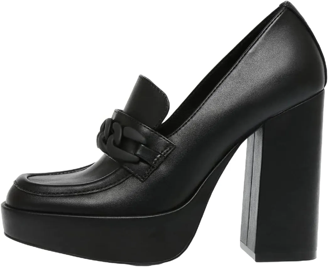 FOWT Women Platform Round Toe Pumps Chain Chunky High Heel Loafers Slip on Stable Dressy Outfit Shoes Size 4-15 US