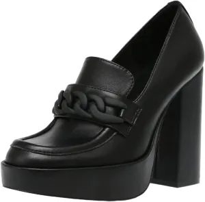 FOWT Women Platform Round Toe Pumps Chain Chunky High Heel Loafers Slip on Stable Dressy Outfit Shoes Size 4-15 US