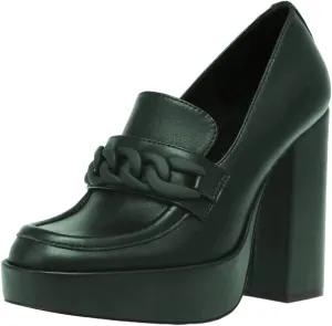 FOWT Women Platform Round Toe Pumps Chain Chunky High Heel Loafers Slip on Stable Dressy Outfit Shoes Size 4-15 US