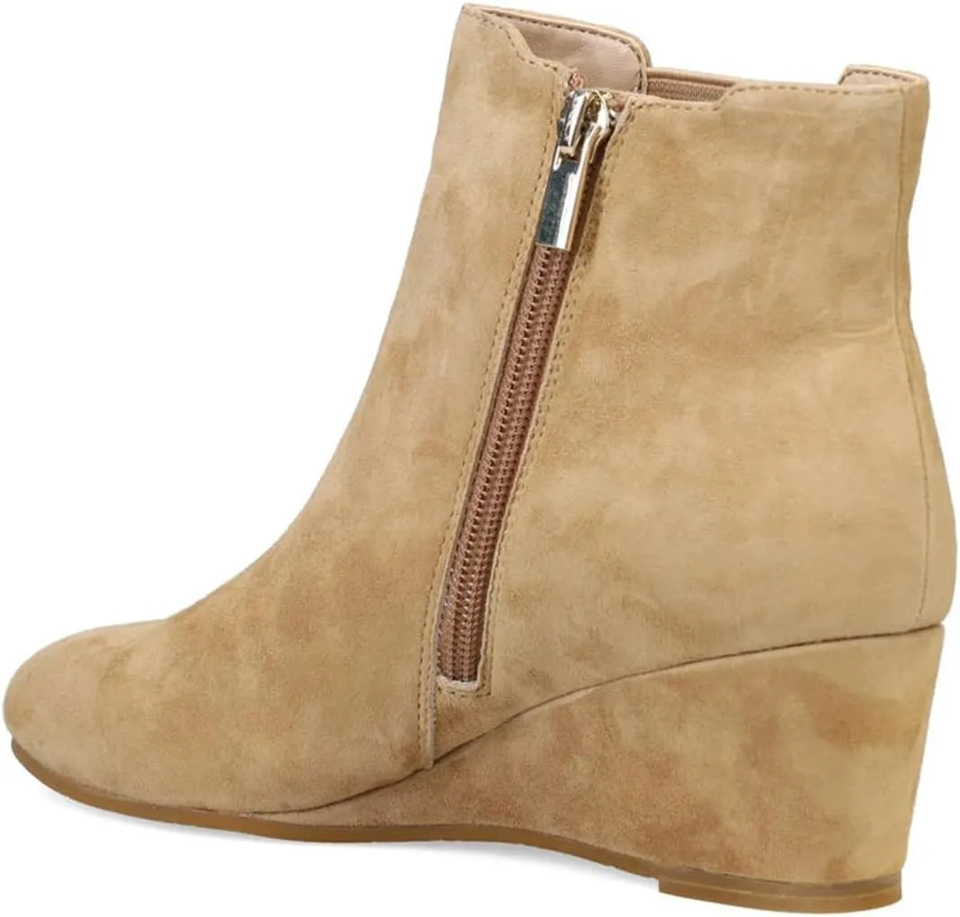 FOWT Women Round Toe Ankle Boots Stable Wedge Mid Heel Booties Side Zipper Elastic Calf Casual Fashion Shoes Size 4-16 US