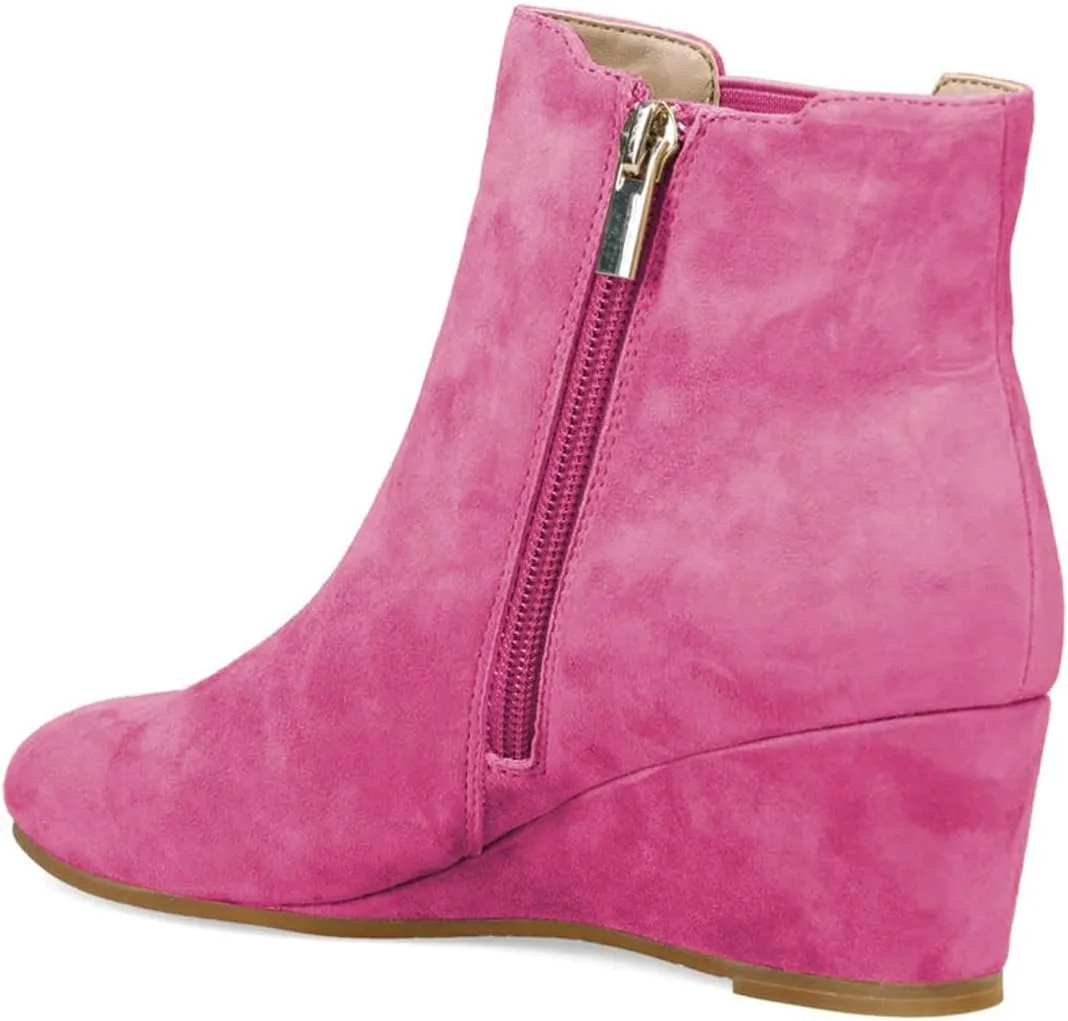 FOWT Women Round Toe Ankle Boots Stable Wedge Mid Heel Booties Side Zipper Elastic Calf Casual Fashion Shoes Size 4-16 US