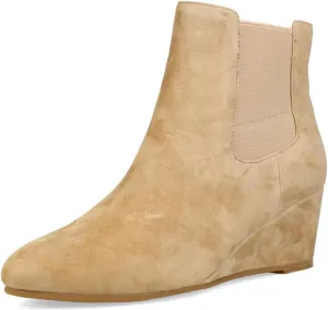 FOWT Women Round Toe Ankle Boots Stable Wedge Mid Heel Booties Side Zipper Elastic Calf Casual Fashion Shoes Size 4-16 US