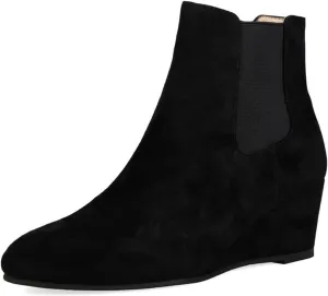 FOWT Women Round Toe Ankle Boots Stable Wedge Mid Heel Booties Side Zipper Elastic Calf Casual Fashion Shoes Size 4-16 US