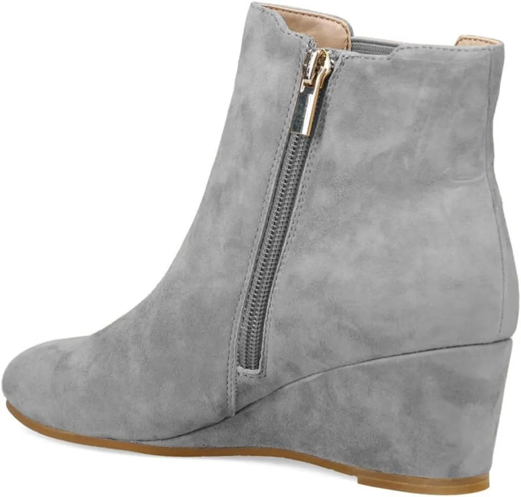 FOWT Women Round Toe Ankle Boots Stable Wedge Mid Heel Booties Side Zipper Elastic Calf Casual Fashion Shoes Size 4-16 US