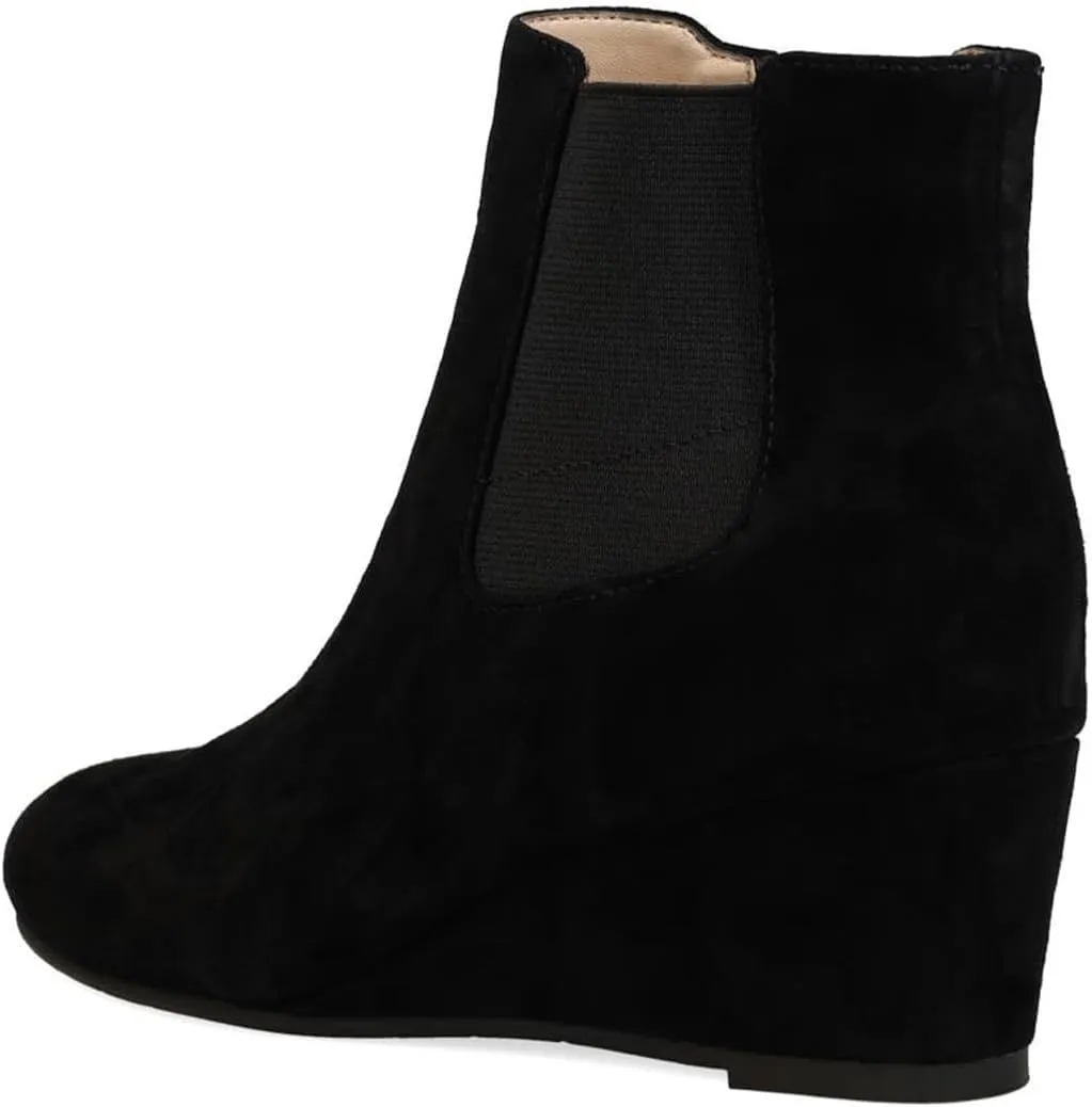 FOWT Women Round Toe Ankle Boots Stable Wedge Mid Heel Booties Side Zipper Elastic Calf Casual Fashion Shoes Size 4-16 US