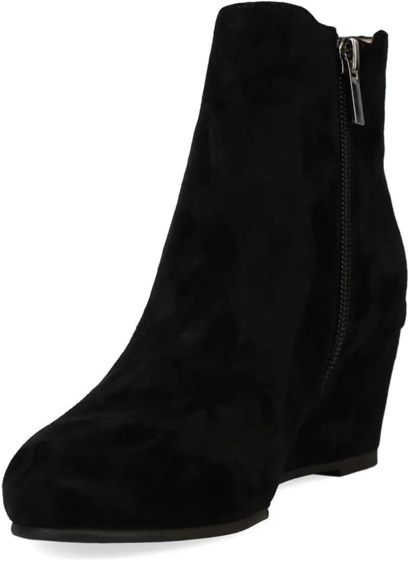 FOWT Women Round Toe Ankle Boots Stable Wedge Mid Heel Booties Side Zipper Elastic Calf Casual Fashion Shoes Size 4-16 US