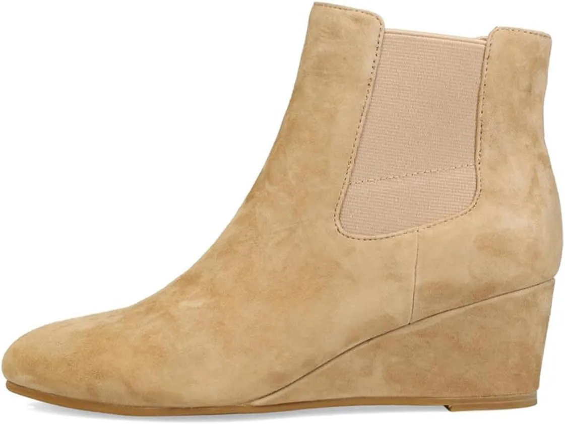 FOWT Women Round Toe Ankle Boots Stable Wedge Mid Heel Booties Side Zipper Elastic Calf Casual Fashion Shoes Size 4-16 US