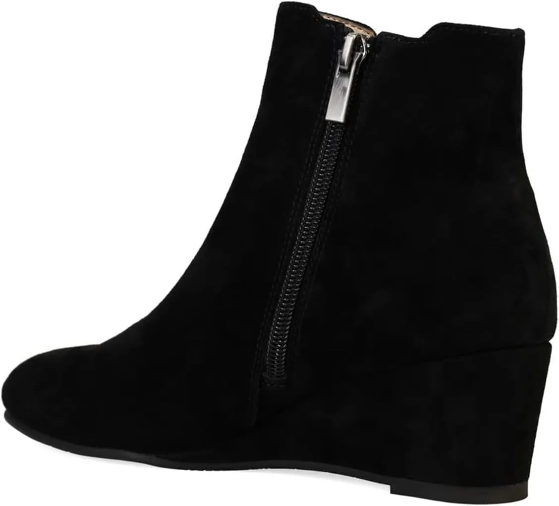 FOWT Women Round Toe Ankle Boots Stable Wedge Mid Heel Booties Side Zipper Elastic Calf Casual Fashion Shoes Size 4-16 US