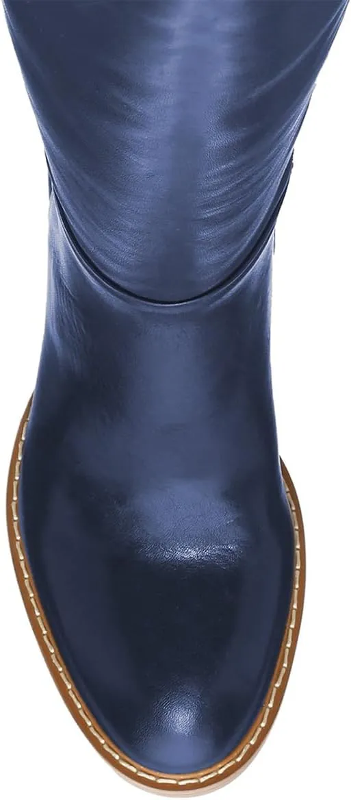 FOWT Women Round Toe Knee High Boots Stable Wedge High Heel Boots Side Zipper Daily Fall Winter Shoes Size 4-16 US