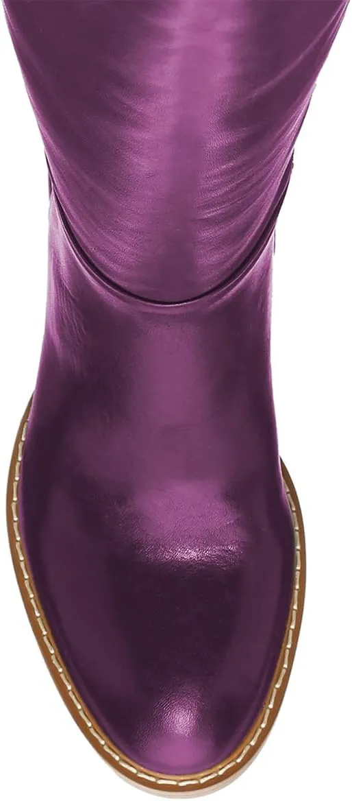 FOWT Women Round Toe Knee High Boots Stable Wedge High Heel Boots Side Zipper Daily Fall Winter Shoes Size 4-16 US