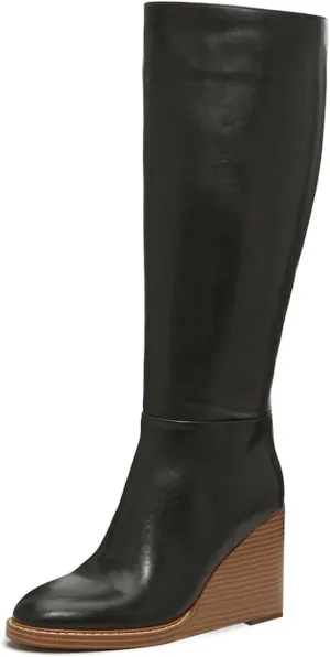 FOWT Women Round Toe Knee High Boots Stable Wedge High Heel Boots Side Zipper Daily Fall Winter Shoes Size 4-16 US