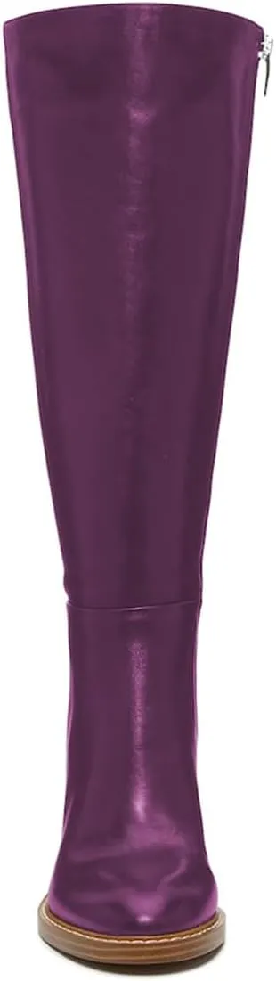 FOWT Women Round Toe Knee High Boots Stable Wedge High Heel Boots Side Zipper Daily Fall Winter Shoes Size 4-16 US