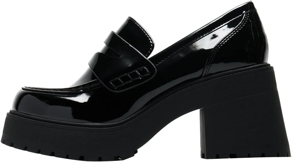 FOWT Women Round Toe Platform Pumps Chunky Block Mid Heel Penny Loafers Stable Casual Outfit Street Shoes Size 4-16 US