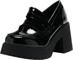 FOWT Women Round Toe Platform Pumps Chunky Block Mid Heel Penny Loafers Stable Casual Outfit Street Shoes Size 4-16 US