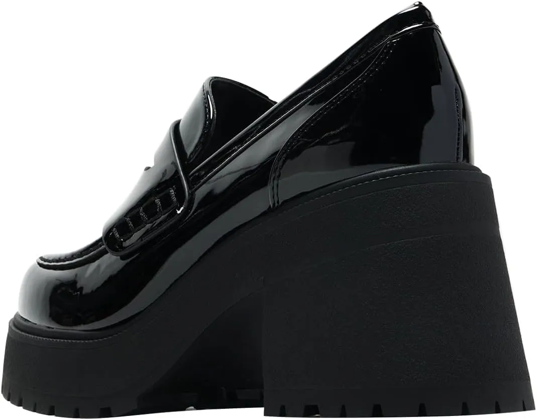 FOWT Women Round Toe Platform Pumps Chunky Block Mid Heel Penny Loafers Stable Casual Outfit Street Shoes Size 4-16 US