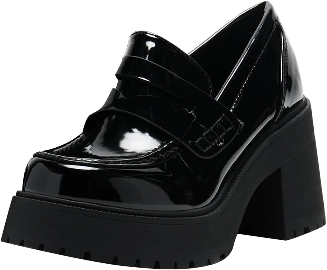 FOWT Women Round Toe Platform Pumps Chunky Block Mid Heel Penny Loafers Stable Casual Outfit Street Shoes Size 4-16 US