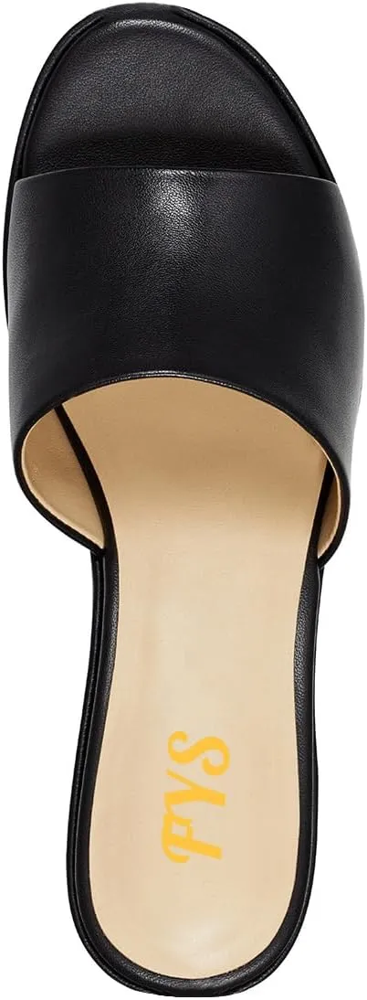 FYS Women Open Round Toe Platform Mules Slip on Chunky Block High Heel Slippers Casual Stable Outfit Beach Shoes Size 4-16 US