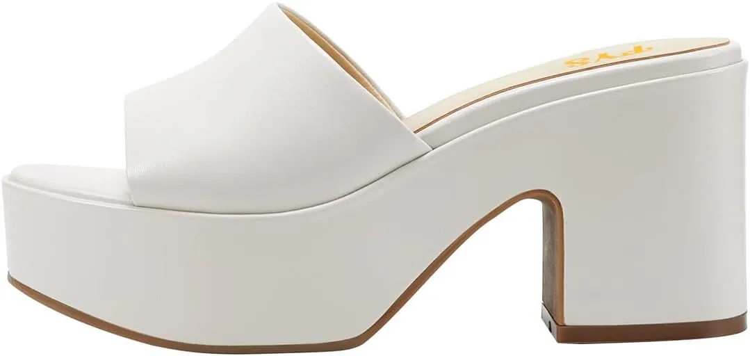FYS Women Open Round Toe Platform Mules Slip on Chunky Block High Heel Slippers Casual Stable Outfit Beach Shoes Size 4-16 US