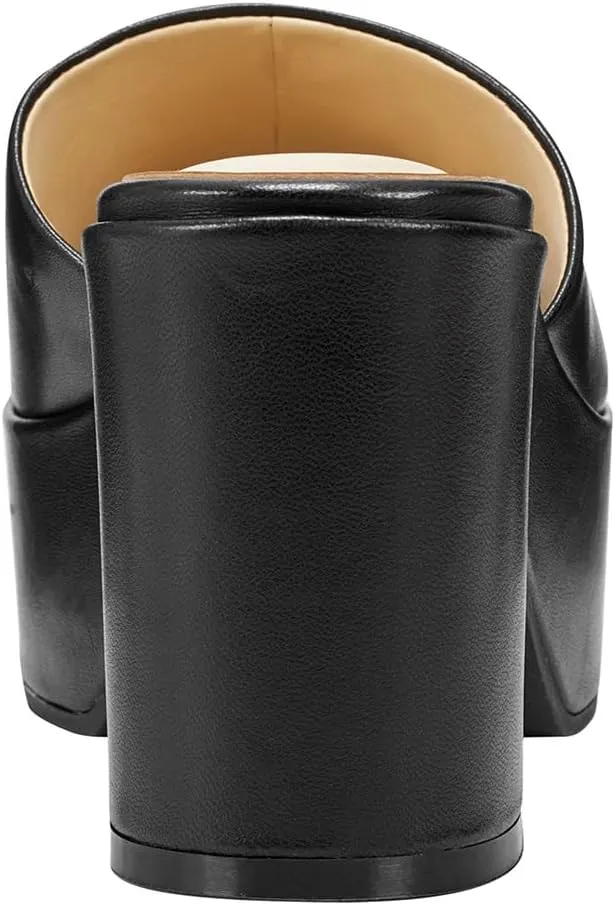 FYS Women Open Round Toe Platform Mules Slip on Chunky Block High Heel Slippers Casual Stable Outfit Beach Shoes Size 4-16 US