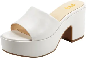 FYS Women Open Round Toe Platform Mules Slip on Chunky Block High Heel Slippers Casual Stable Outfit Beach Shoes Size 4-16 US