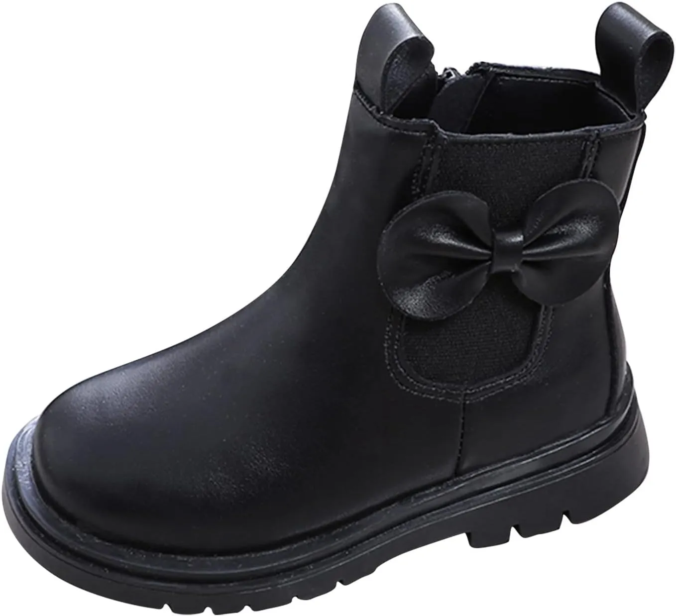 Girls Ankle Boots Leather Boots with Bow Kids Comfortable Slip on Chelsea Booties for Toddler Kids Winter Shoes