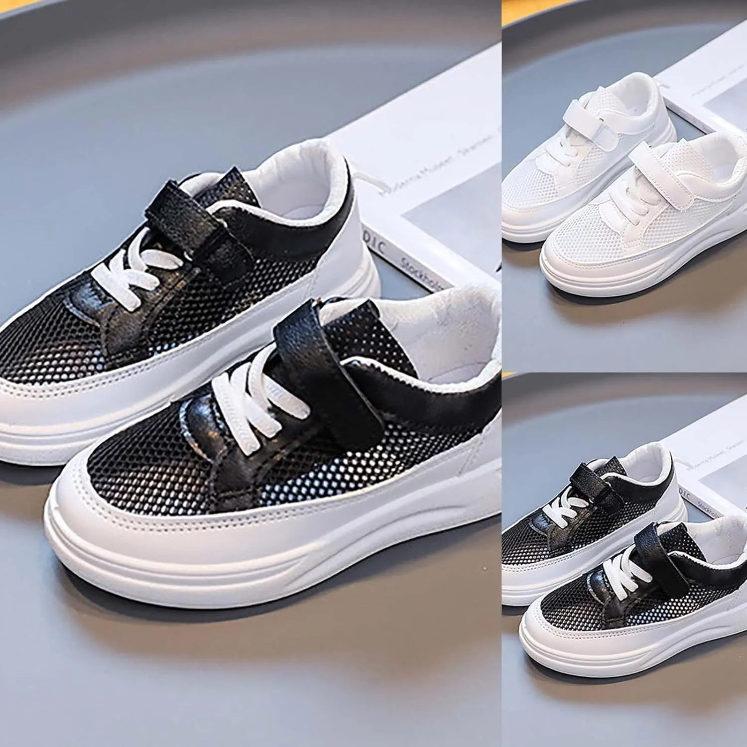 Girls Boys Leather Uniform Shoes Toddler Slip On Sneakers Casual Lace Up Lightweight Sports Shoes for Kids
