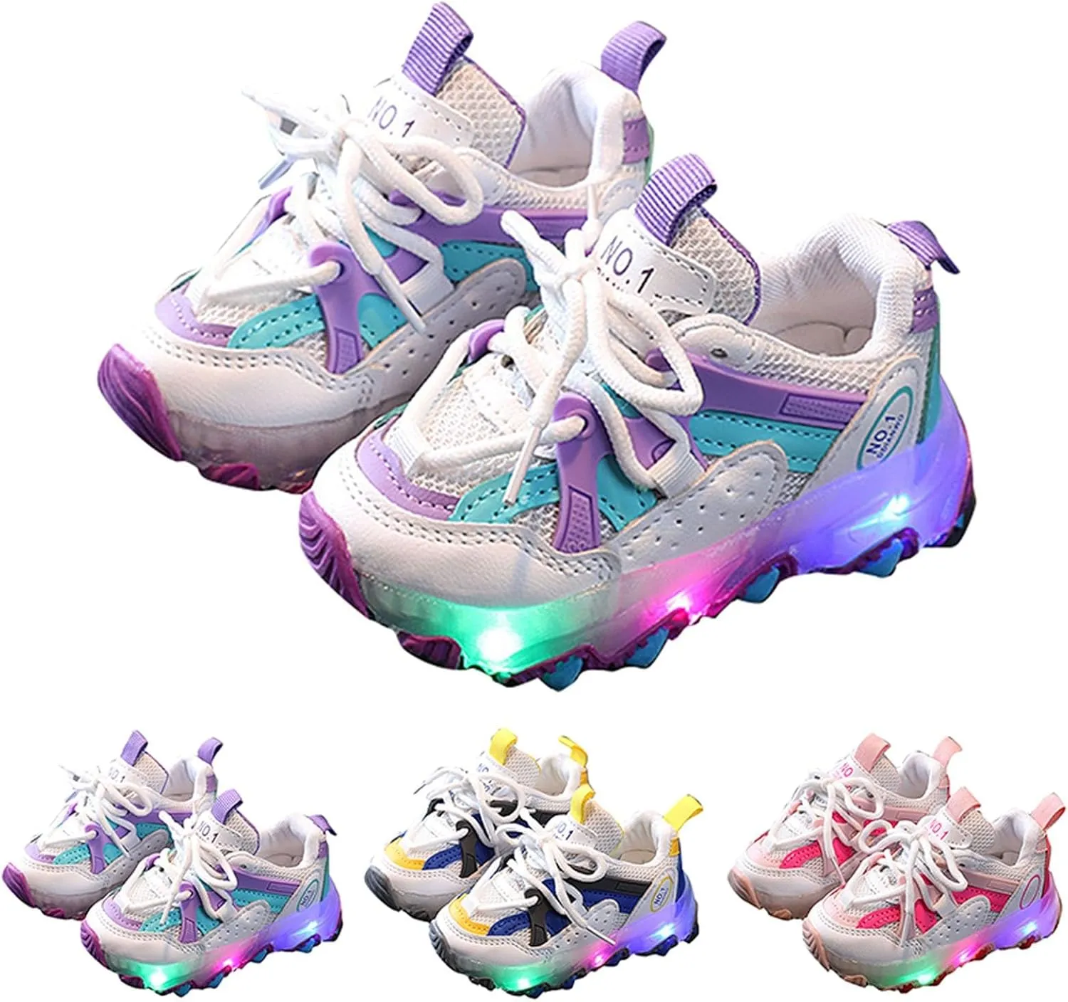 Girls Boys Sneakers Toddler Light Up Shoes Baby Lightweight Flashing Walking Shoes Athletic Running Shoe Cute