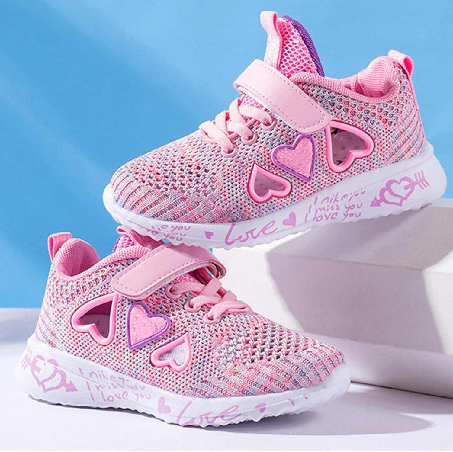 Girls Tennis Shoes Kids Breathable Lightweight Sneakers Heart Running Athletic Shoes for Toddler/Little Kid/Big Kid