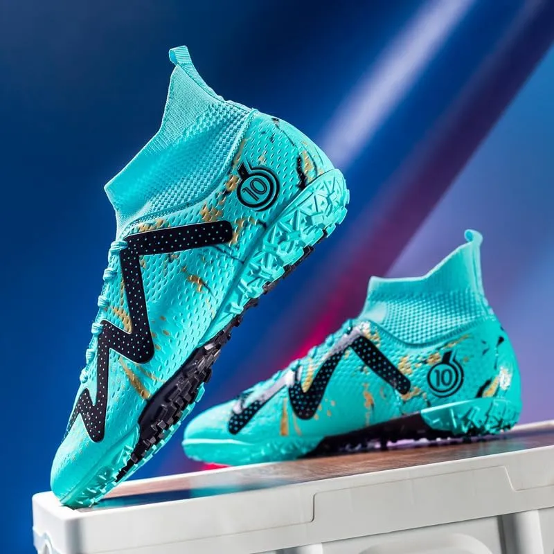 High-top Large Size Ground Men's Soccer Spikes Professional Soccer Shoes Broken Spikes Non-Slip Wider Training Outdoor Sports Shoes
