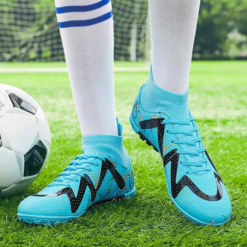 High-top Large Size Ground Men's Soccer Spikes Professional Soccer Shoes Broken Spikes Non-Slip Wider Training Outdoor Sports Shoes