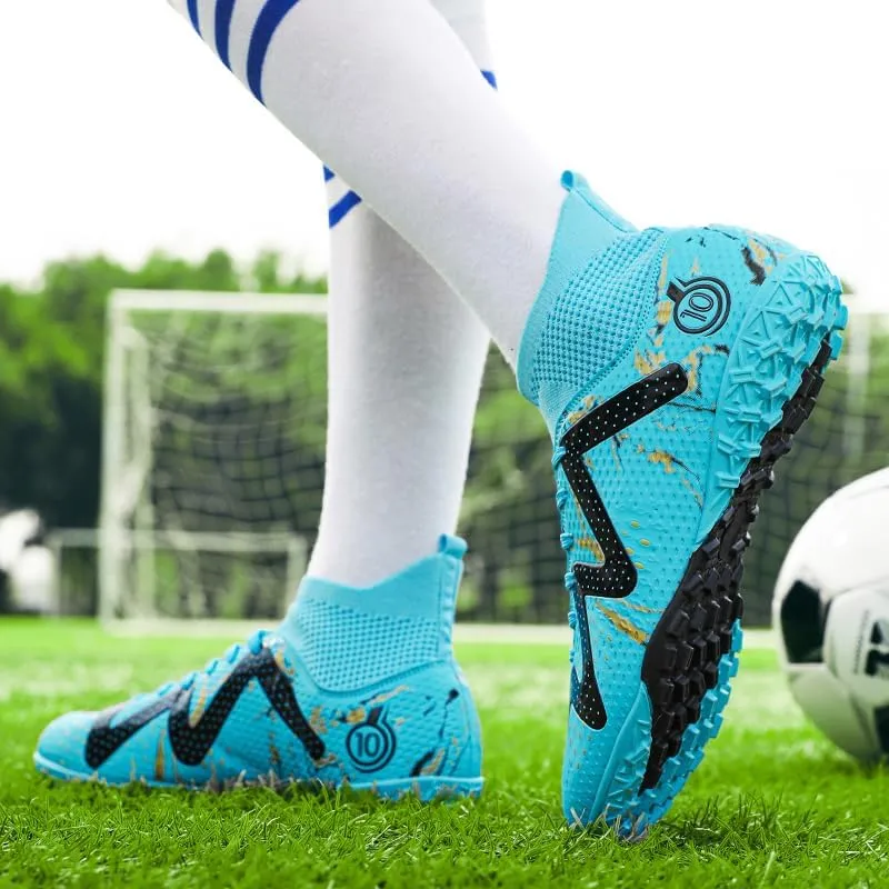 High-top Large Size Ground Men's Soccer Spikes Professional Soccer Shoes Broken Spikes Non-Slip Wider Training Outdoor Sports Shoes