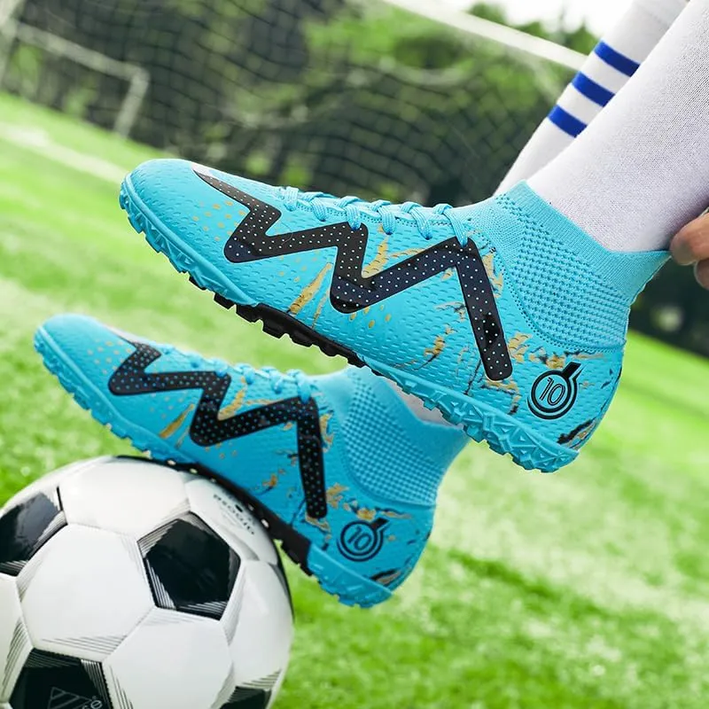 High-top Large Size Ground Men's Soccer Spikes Professional Soccer Shoes Broken Spikes Non-Slip Wider Training Outdoor Sports Shoes