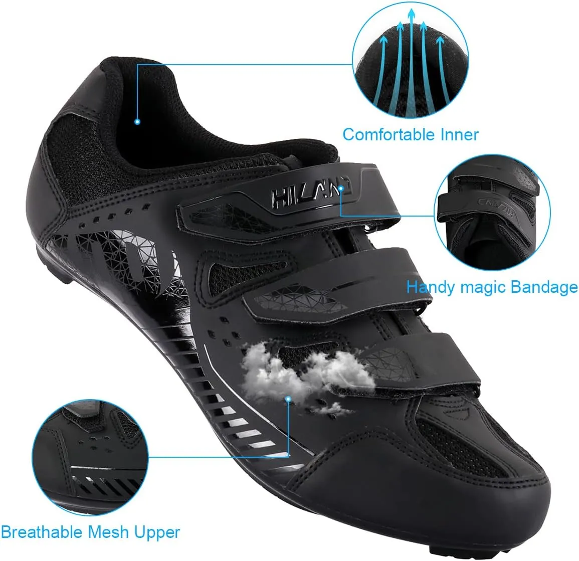 Hiland Unisex Wide Cycling Shoes Compatible with Peloton & Look Delta/SPD Cleats-3 Straps-Clip in Road/Mountain/Indoor Bike Shoes for Mens and Womens