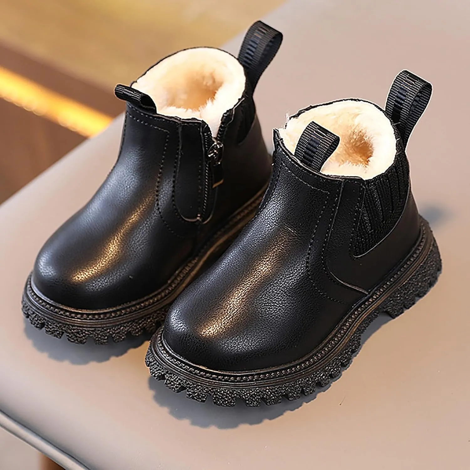 Kids Girls Ankle Bootie Side Zipper Short Suede Booties Slip on Faux Leather Booties Side Zip Low Heels Little Big Kid